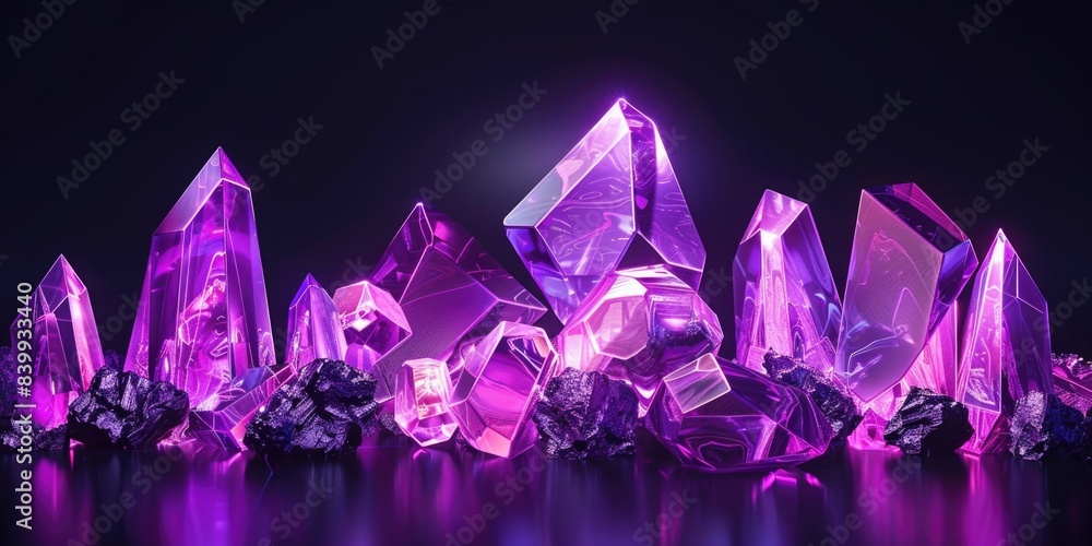 Purple crystals on table Purple crystals on table