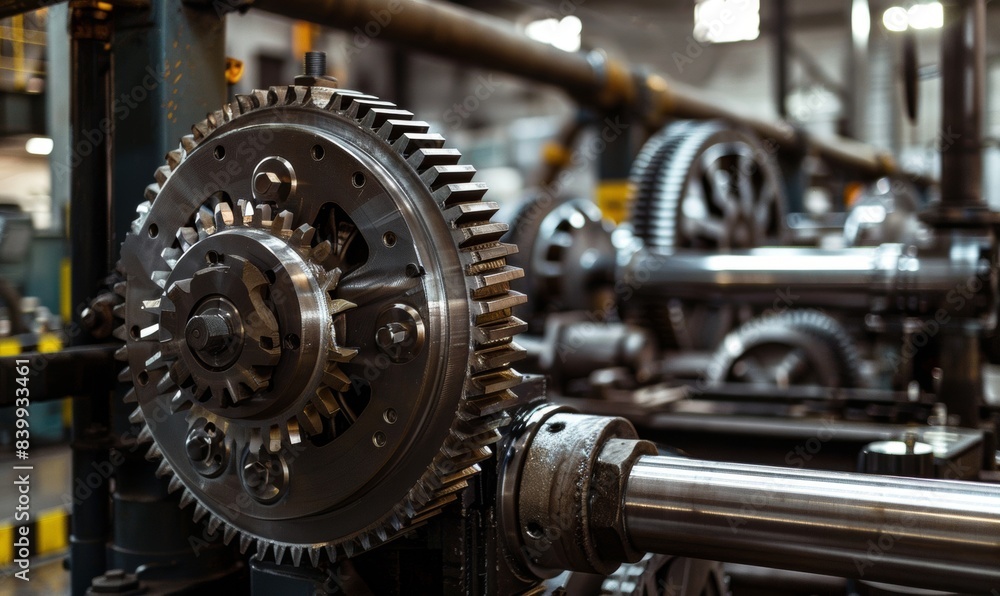 Fototapeta premium Industrial machinery with large cogs and gears in a factory