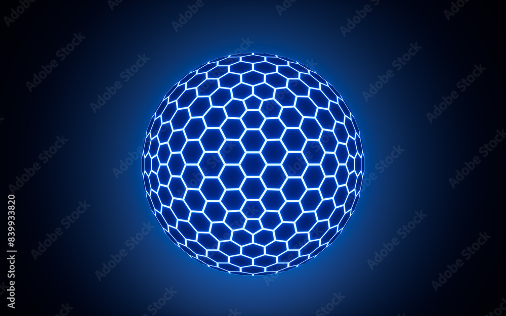 Abstract hexagonal sphere, neon glowing sphere, 3d rendering. Abstract hexagonal sphere, neon glowing sphere, 3d rendering.