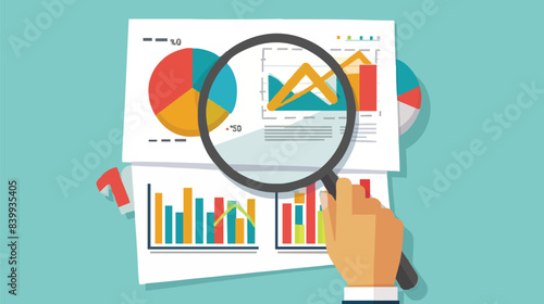 Market research, marketing or advertising survey to launch products, competitors research or social media report marketing report concept, business people look at magnified market data chart.