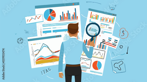 Market research, marketing or advertising survey to launch products, competitors research or social media report marketing report concept, business people look at magnified market data chart.