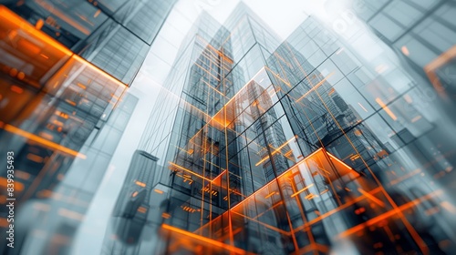 Wallpaper Mural Futuristic glass skyscrapers with glowing orange accents, showcasing modern architecture and innovative design in an urban setting. Torontodigital.ca