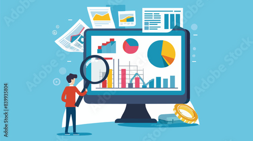 Market research, marketing or advertising survey to launch products, competitors research or social media report marketing report concept, business people look at magnified market data chart