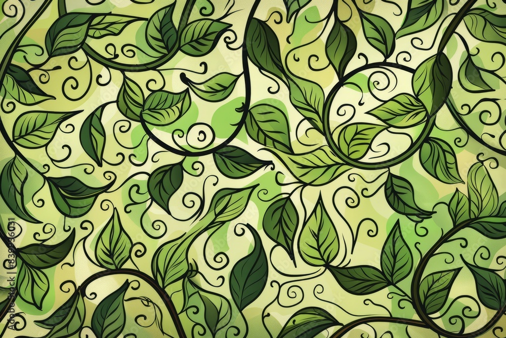 Cartoon cute doodles of swirling vines and delicate leaves intertwining, Generative AI Cartoon cute doodles of swirling vines and delicate leaves intertwining, Generative AI