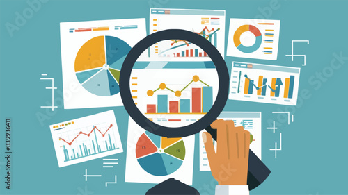 Market research, marketing or advertising survey to launch products, competitors research or social media report marketing report concept, business people look at magnified market data chart.