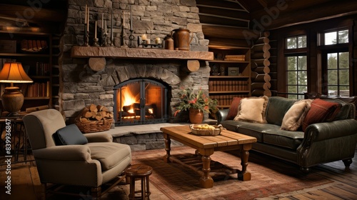 vintage log home interior © vectorwin