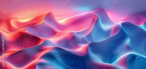 Vibrant abstract background with fluidic waves in shades of pink, blue, and purple, creating a dreamlike and mesmerizing visual experience. photo