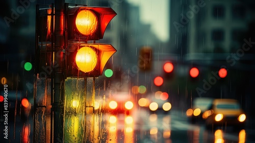 rainstorm intersection traffic light