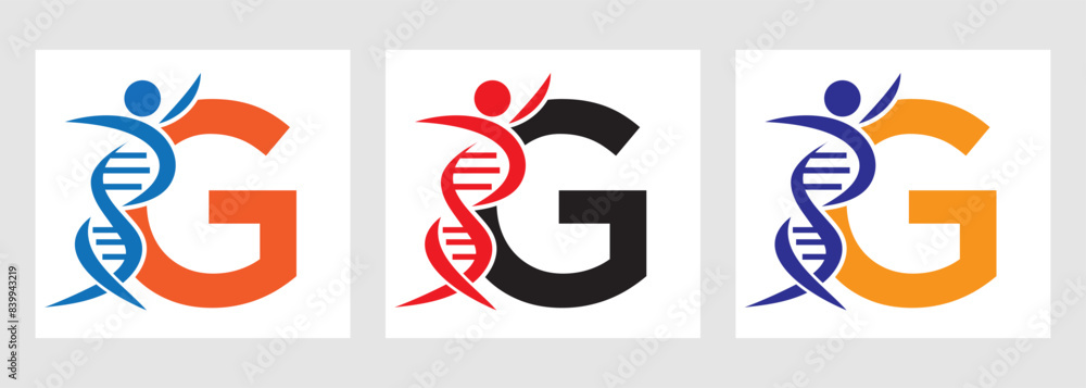 Letter G DNA Logo With Human Symbol. DNA Cell Icon. Health Care Sign ...