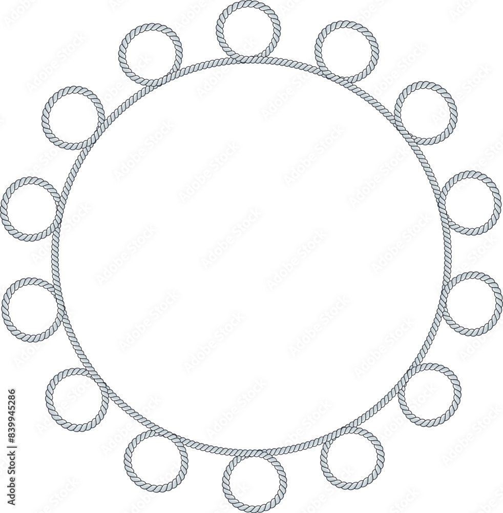 Round rope frame isolated on white background. Twisted cord Round rope frame isolated on white background. Twisted cord