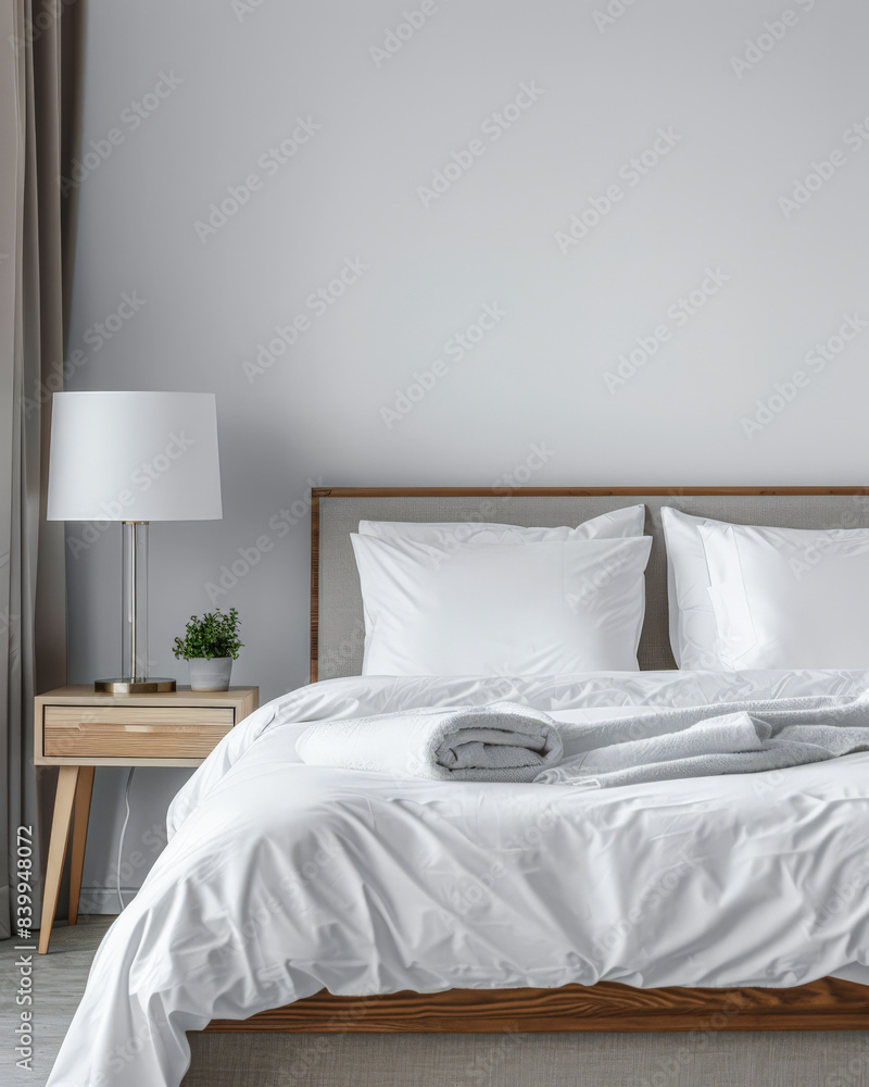 Modern hotel room with elegant bedding and stylish decor. Neutral tones and use of natural light. Modern hotel room with elegant bedding and stylish decor. Neutral tones and use of natural light.