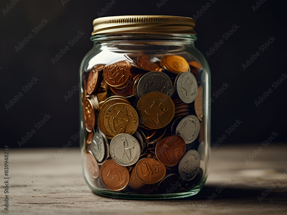 A jar of coins with Banks Ai generated A jar of coins with Banks Ai generated