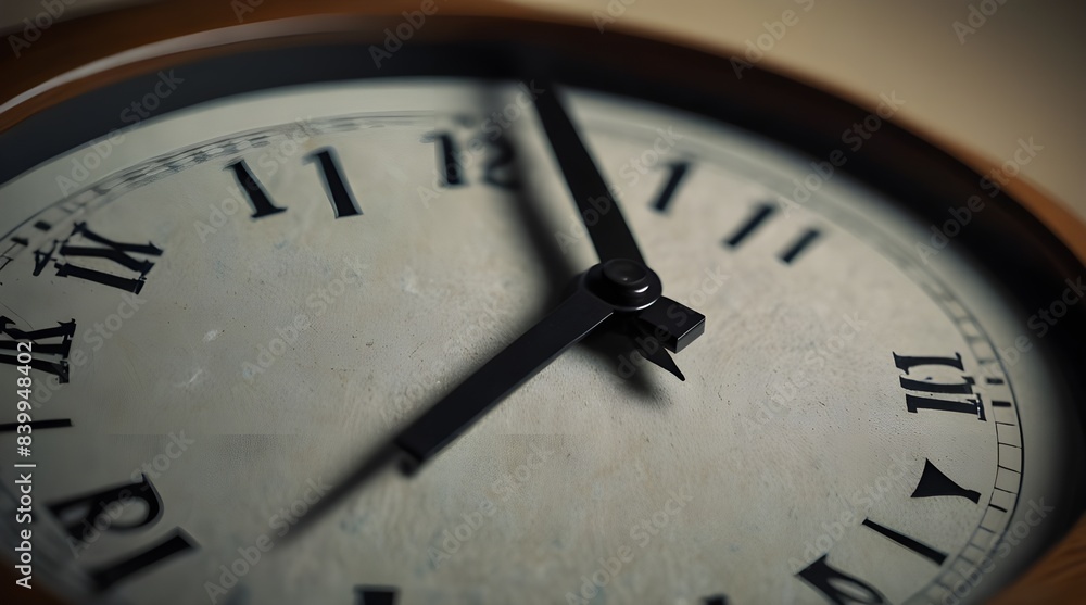 A clock with the hour hand pointing at twelve and the minute hand between.generative.ai A clock with the hour hand pointing at twelve and the minute hand between.generative.ai