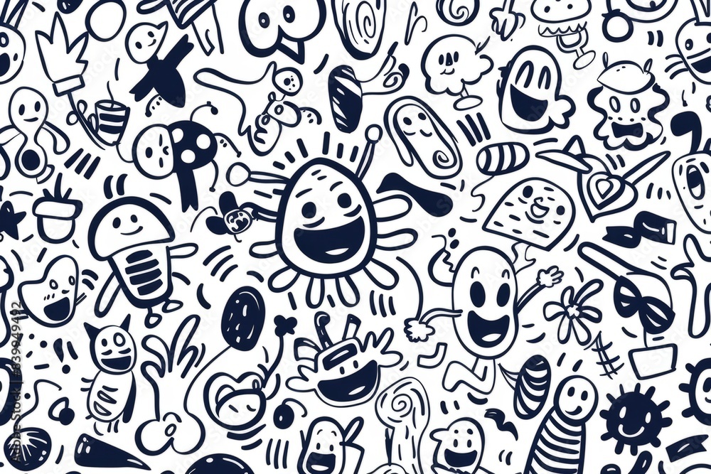 Fototapeta premium Cartoon cute doodles of dashed lines dancing across the page in rhythmic patterns, Generative AI