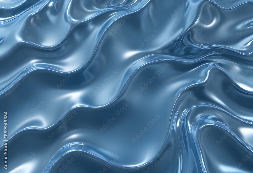 Shiny wavy modern blue metallic fluid with a reflective chrome mirror water effect creates a textured background backdrop. Shiny wavy modern blue metallic fluid with a reflective chrome mirror water effect creates a textured background backdrop.