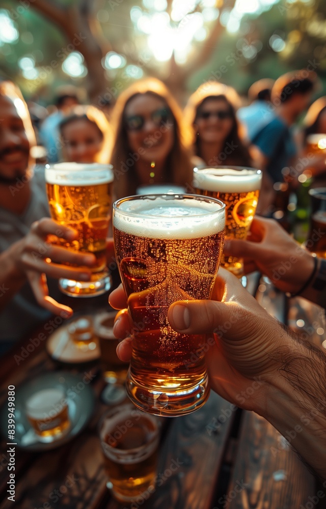 © yevgeniya131988 - Friends toasting with beer at an outdoor bar, enjoying a sunny day, laughing and having fun together © yevgeniya131988 - Friends toasting with beer at an outdoor bar, enjoying a sunny day, laughing and having fun together