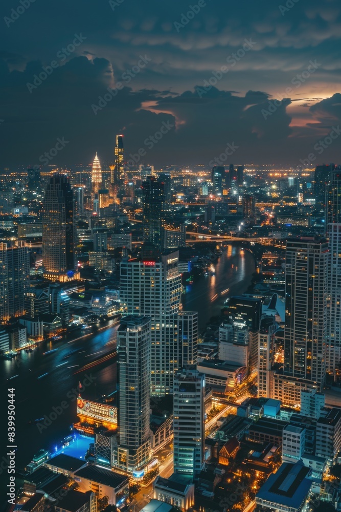 Fototapeta premium Cityscape at Night from Rooftop