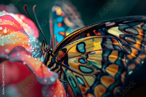 A colorful butterfly is resting on a flower