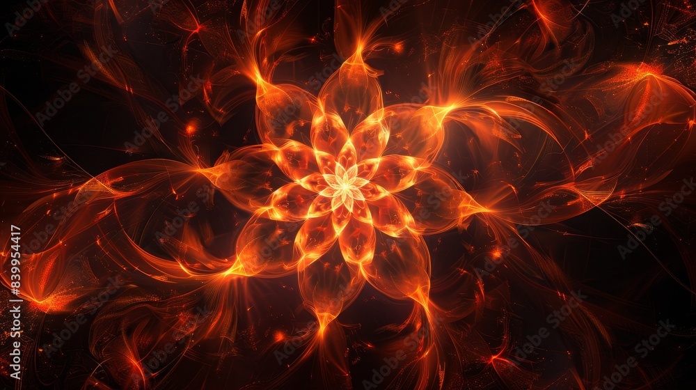 Abstract glowing orange flower-like pattern creating a vibrant and dynamic visual effect Abstract glowing orange flower-like pattern creating a vibrant and dynamic visual effect