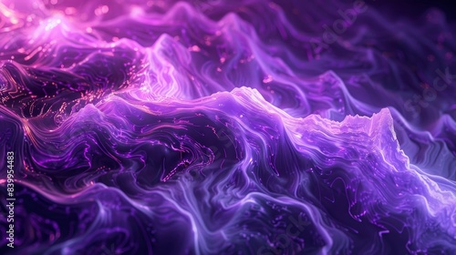 Abstract flowing purple waves with glowing particles creating a vibrant visual effect