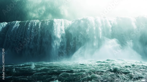 The majestic Niagara Falls  capturing the powerful cascade of water plunging over the edge into a mist-filled abyss