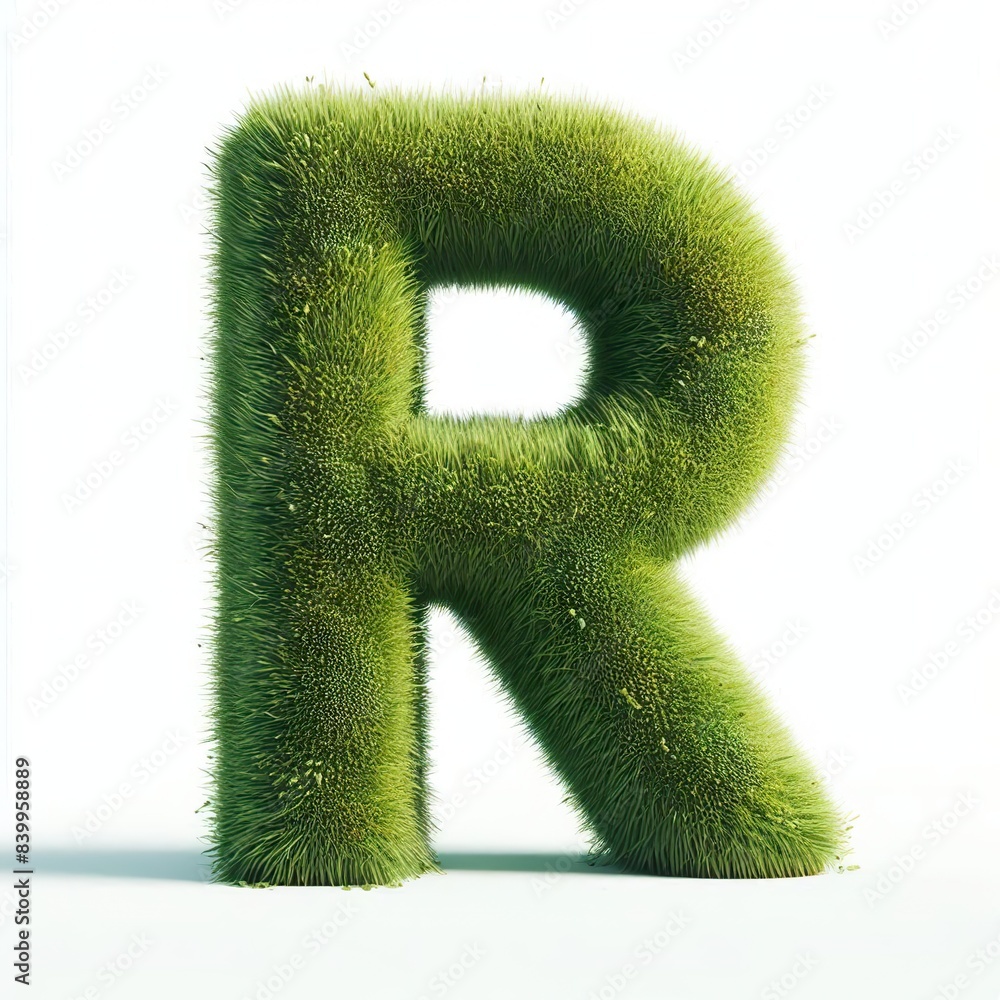 Letter R made out of green grass, white background Letter R made out of green grass, white background