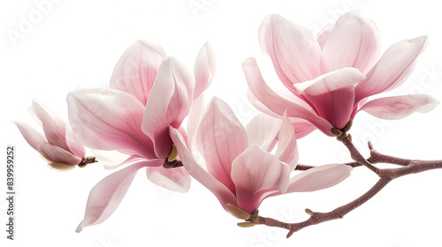 Beautiful blooming magnolia flower bouquet isolated on white background., Generative AI