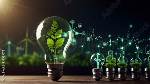 Green energy innovation light bulb with future industry of power generation.generative.ai