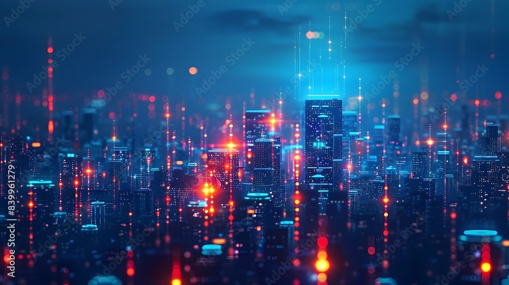 Futuristic Smart City Skyline with Interconnected IoT Devices and Autonomous Services