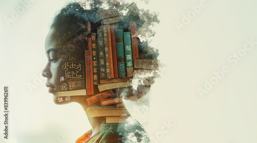 Double Exposure of Linguist Studying Foreign Languages