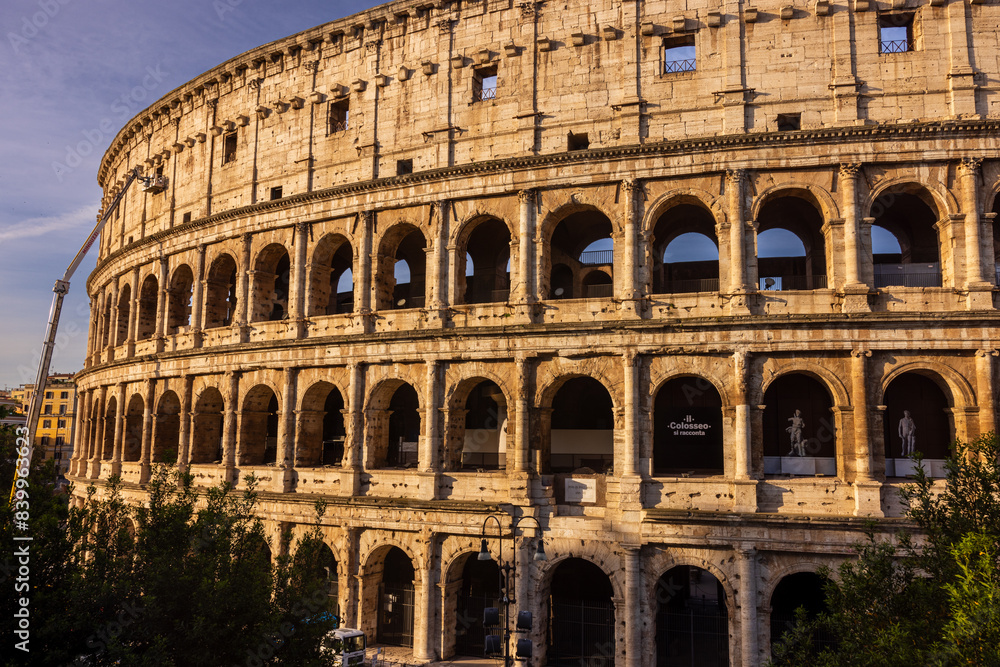 The Colosseum with sunset and sunrise. 