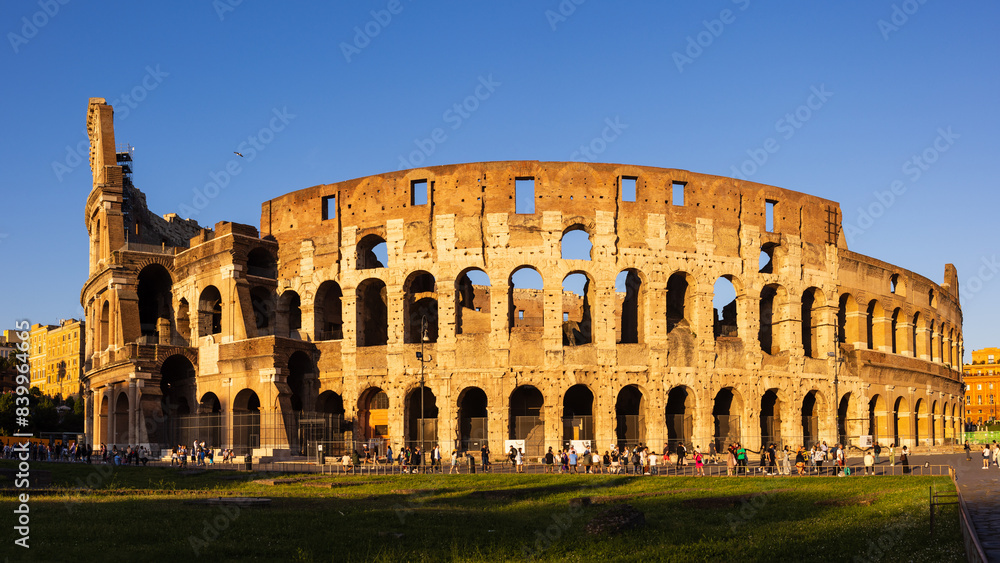 Naklejka premium The Colosseum with sunset and sunrise. 