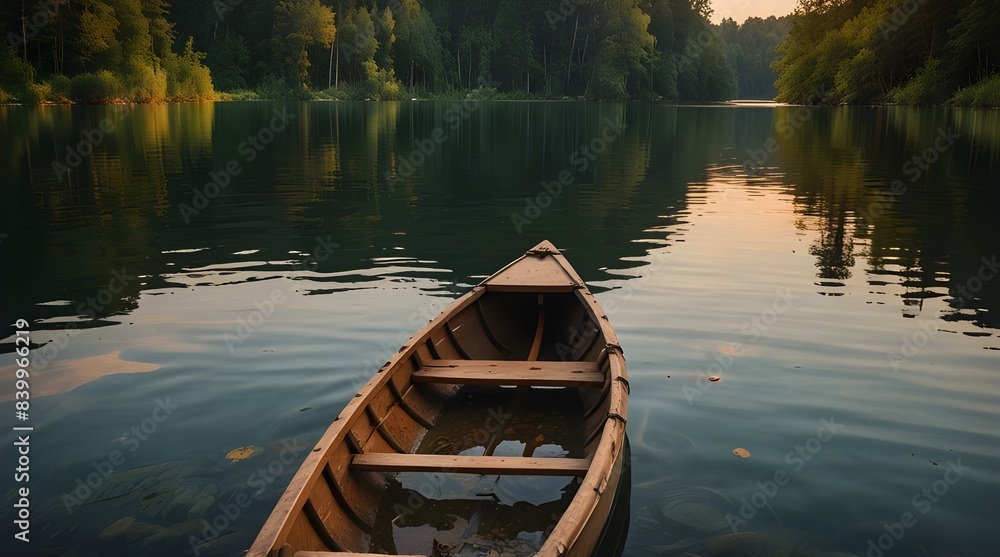 Relaxing canoe view in water of beautiful lake coast.generative.ai Relaxing canoe view in water of beautiful lake coast.generative.ai