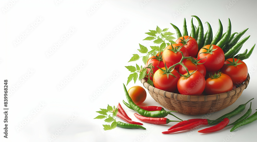 Fresh red pepper with tomatoes and sliced cucumber, organic vegetables, generative ai Fresh red pepper with tomatoes and sliced cucumber, organic vegetables, generative ai