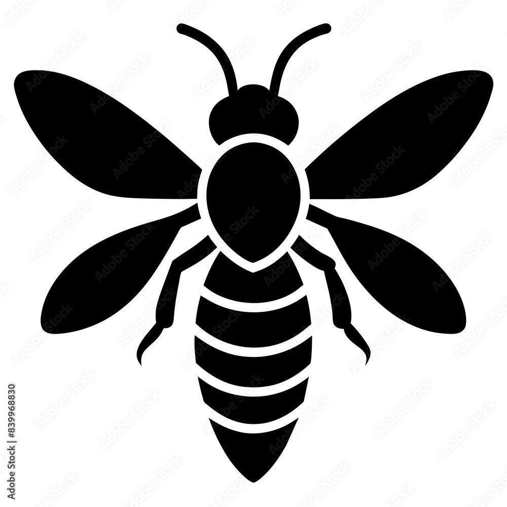 Fototapeta premium Flying honey bee silhouette simple icon vector illustration 