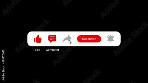 Subscribe Like Comment Share Notification Dark Lower Third Button for YouTube Bell Clicked Animation 4k Motion Graphic