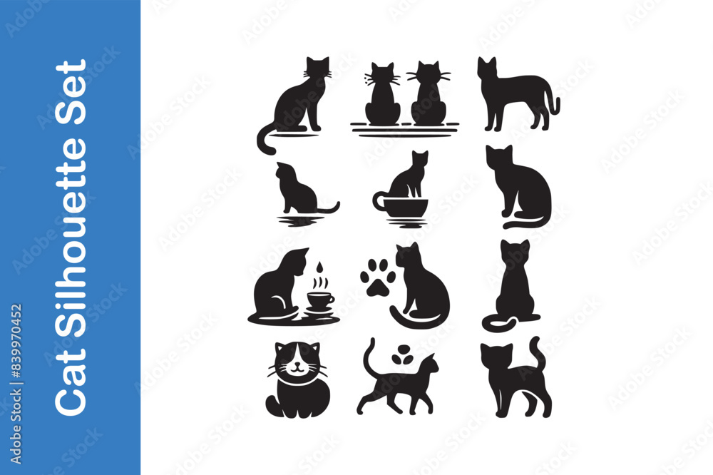 Cat Silhouette set with vector outline. Cat Silhouette set with vector outline.