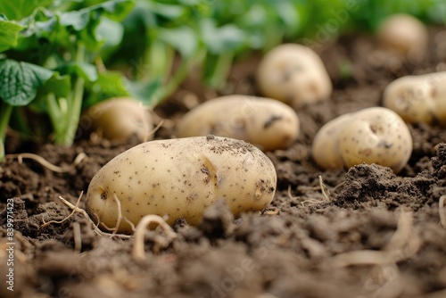 Potatoes growing in fertile soil