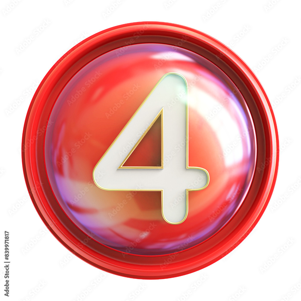 Fototapeta premium Red Button 3D Number 4