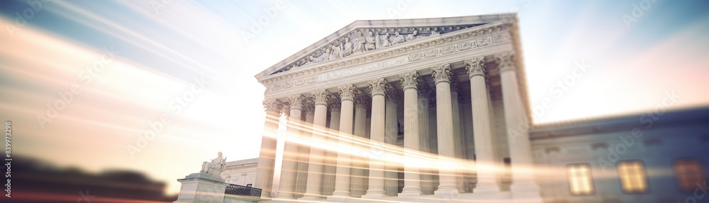 The Supreme Court building is a large, white structure with pillars and a dome. The building is surrounded by a white fence and has a large staircase leading up to the entrance The Supreme Court building is a large, white structure with pillars and a dome. The building is surrounded by a white fence and has a large staircase leading up to the entrance