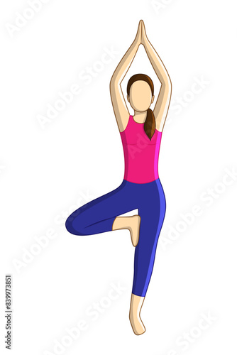 Vector illustration of Woman standing in Tree pose on transparent background