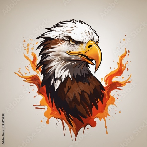 A majestic colorful bald eagle head mascot logo with splash design