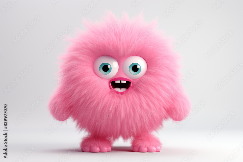 Adorable cartoon character with a charming pink fluffy monster appearance against a white background. Adorable cartoon character with a charming pink fluffy monster appearance against a white background.