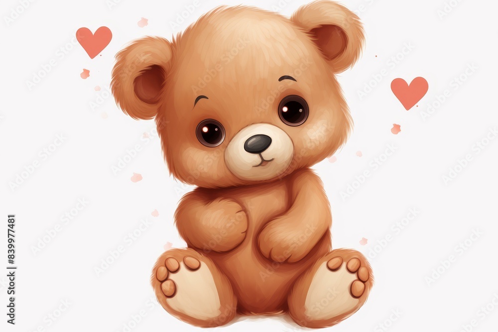 Cute baby brown bear cartoon with heart design for nursery decor, childrens books, and parties. Cute baby brown bear cartoon with heart design for nursery decor, childrens books, and parties.