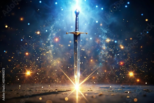 magical sword with glowing light and glittering sparkles