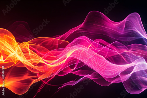 Abstract neon waves in a sea of pink and orange. A vibrant display on black background.