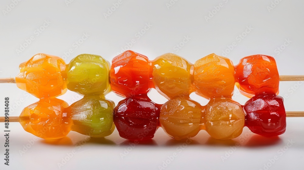 Bingtanghulu is a traditional Chinese sweet made from candied fruit on a skewer, food photography, 16:9 Bingtanghulu is a traditional Chinese sweet made from candied fruit on a skewer, food photography, 16:9