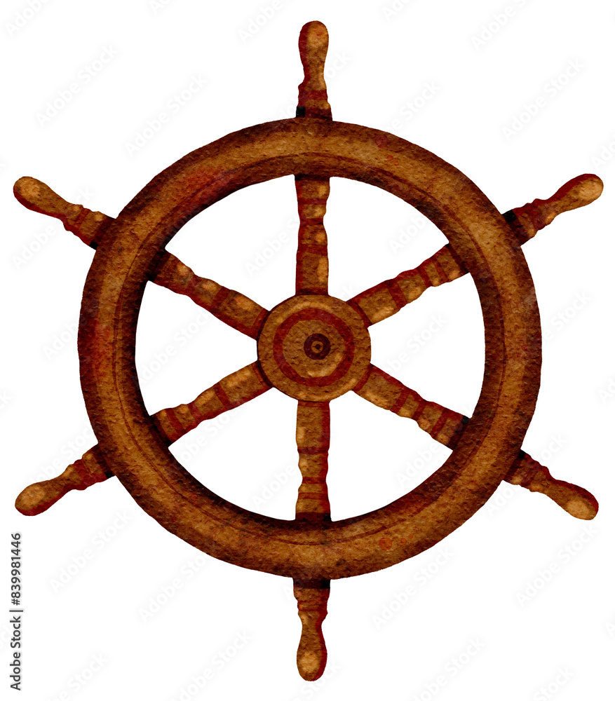 Watercolor boat steering wheel Watercolor boat steering wheel