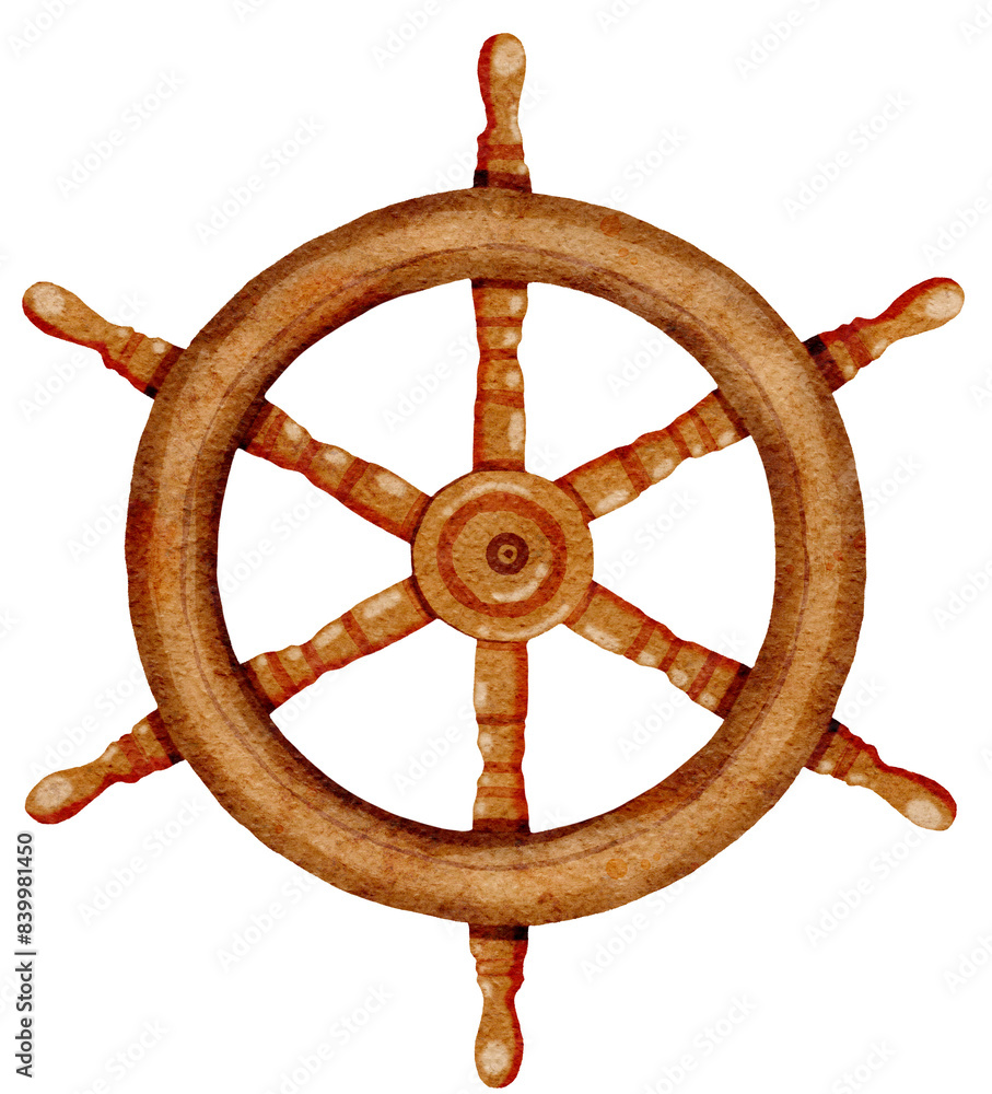 Watercolor boat steering wheel Watercolor boat steering wheel
