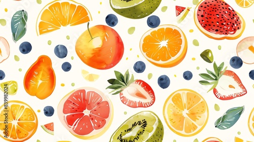 seamless pattern Bright summer fruits